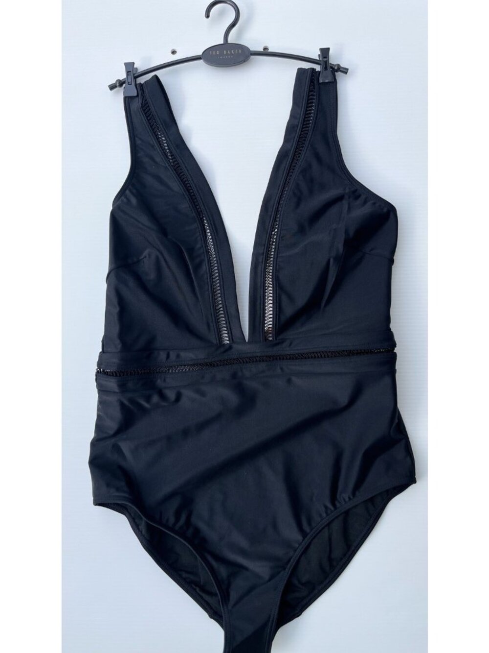 Ted Baker Starza Deep V One Piece Swimsuit Black Size 4 US 10 NWT